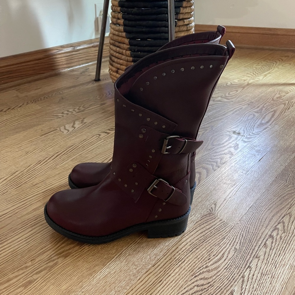 Red/Brown Leather Moto Style Boots